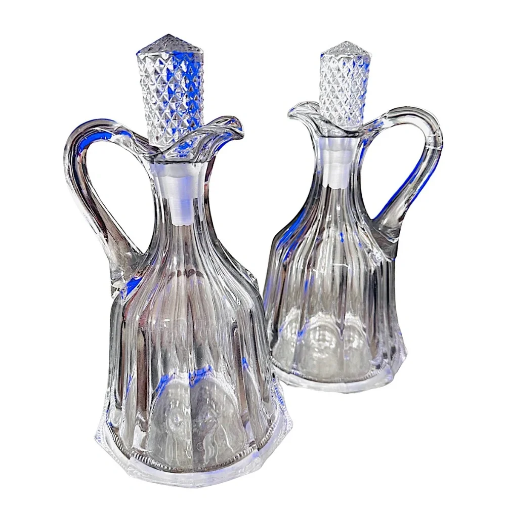 HEISEY PEERLESS Heavy Clear Pressed Glass Decanter 9 1/4” (pair of 2)  Stoppers